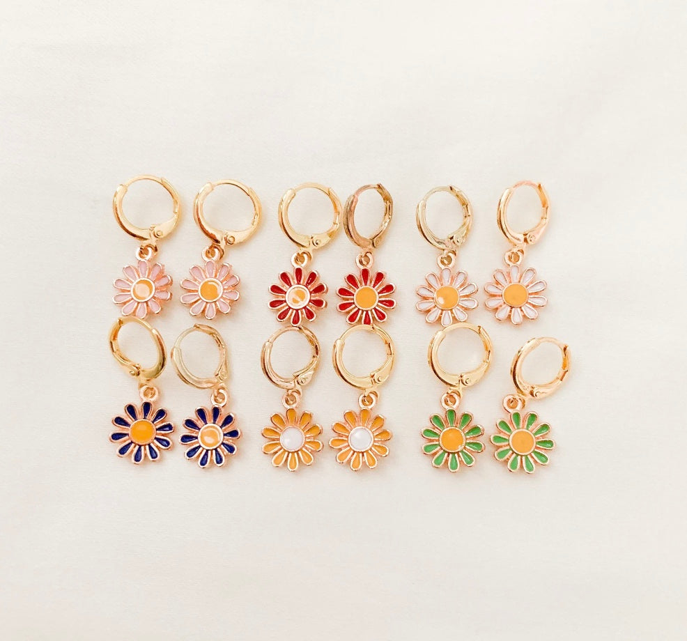 Gold Plated Daisy Flower Huggies