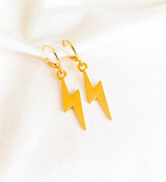 Gold Plated Brass Lightning Bolt Huggies
