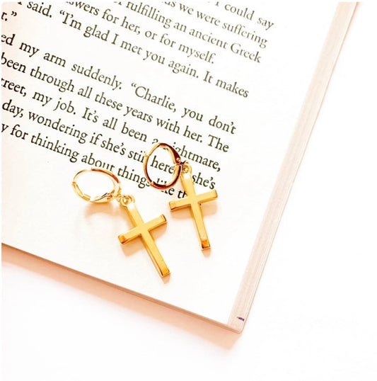 Gold Plated Cross Huggies