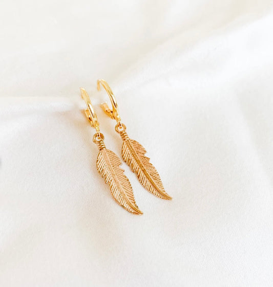 Gold Plated Feather Huggies