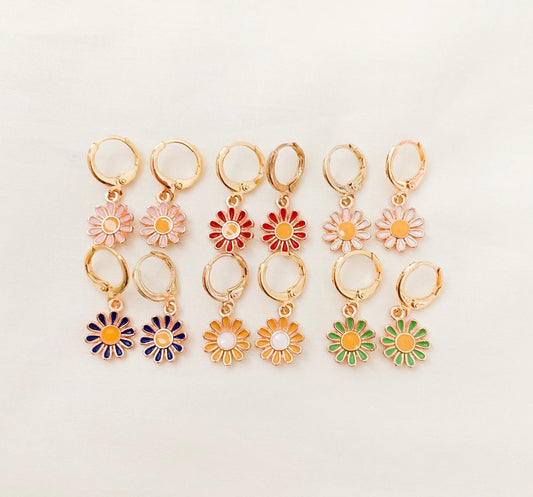 Gold Plated Daisy Flower Huggies
